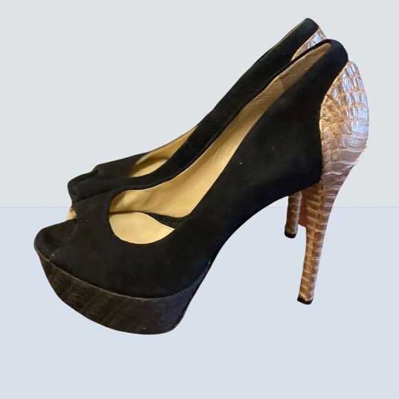 Brian Atwood "Blayne" Suede Ostrich Pumps Heels 5 - Picture 2 of 5